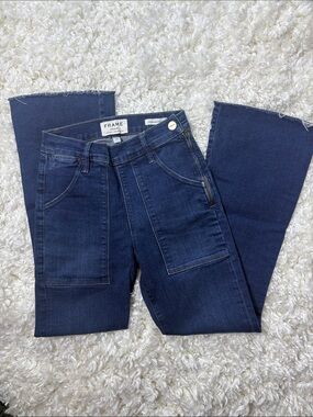 FRAME Denim Le Flare de Françoise High Rise Flare Jeans Size 24 Raw Hem EUC